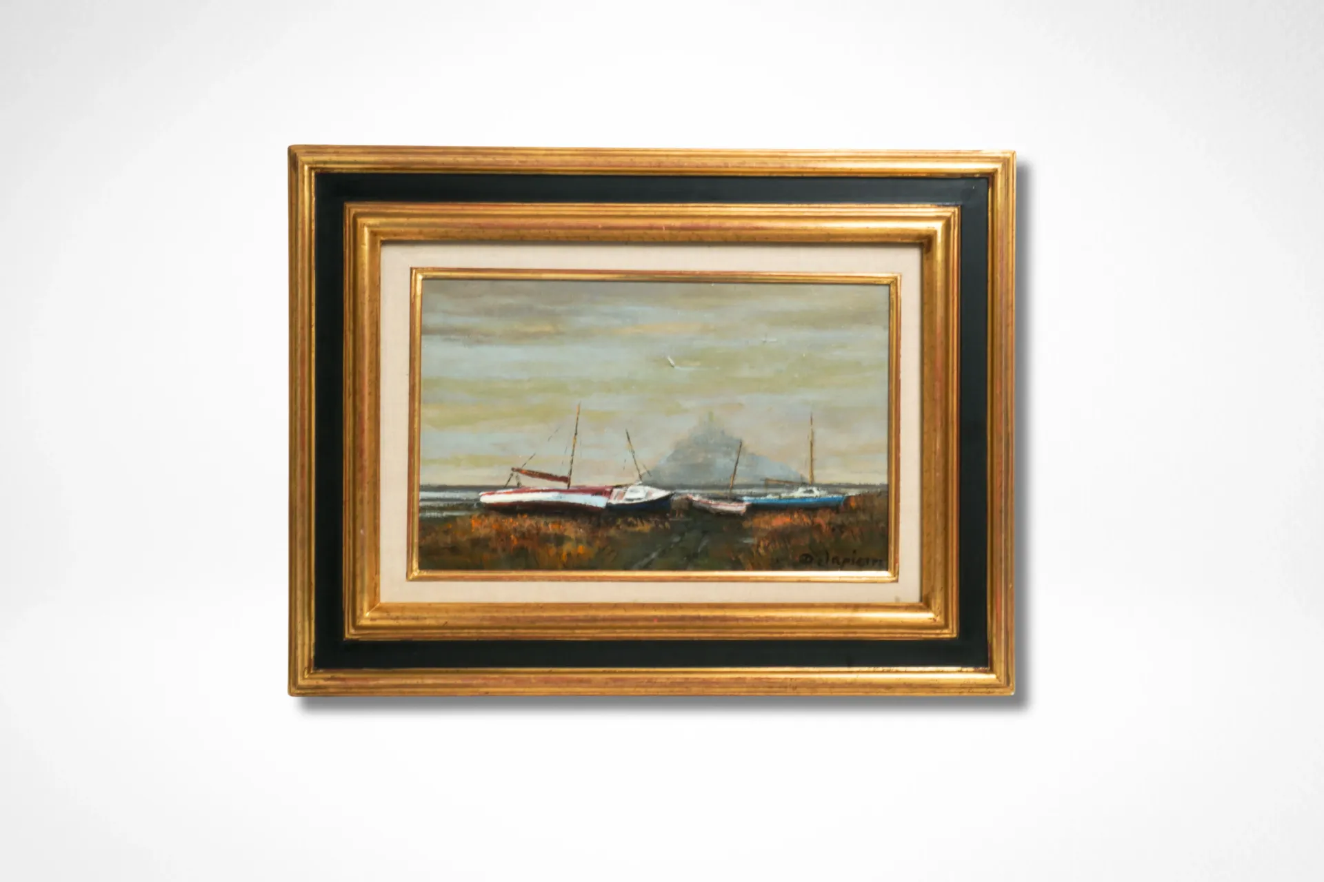 [02034] Voiliers devant le Mont saint Michel, Huile par Roger Delapierre