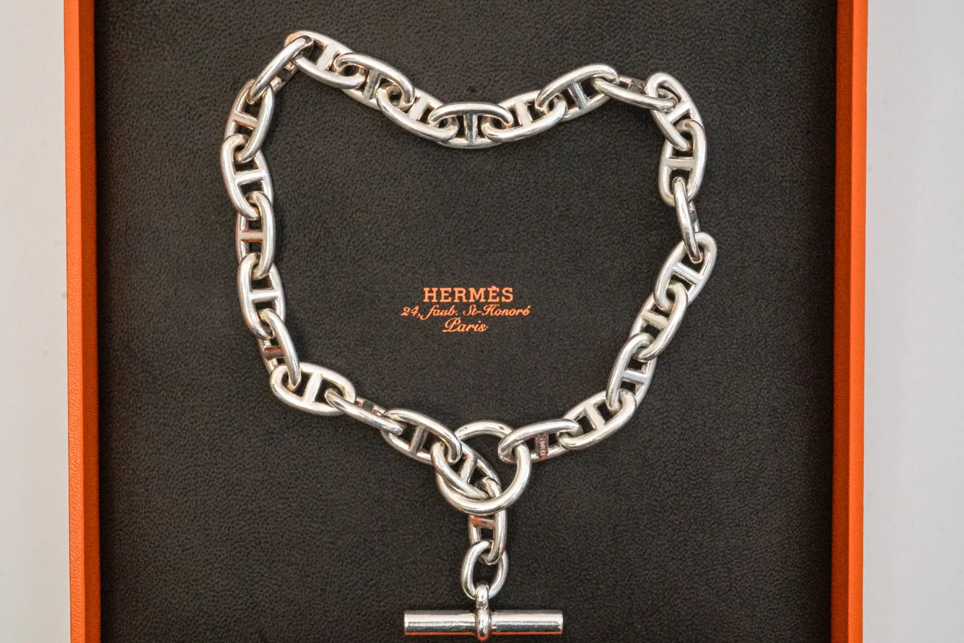 [05066] Collier Hermès Chaîne d'Ancre en argent massif — 26 maillons