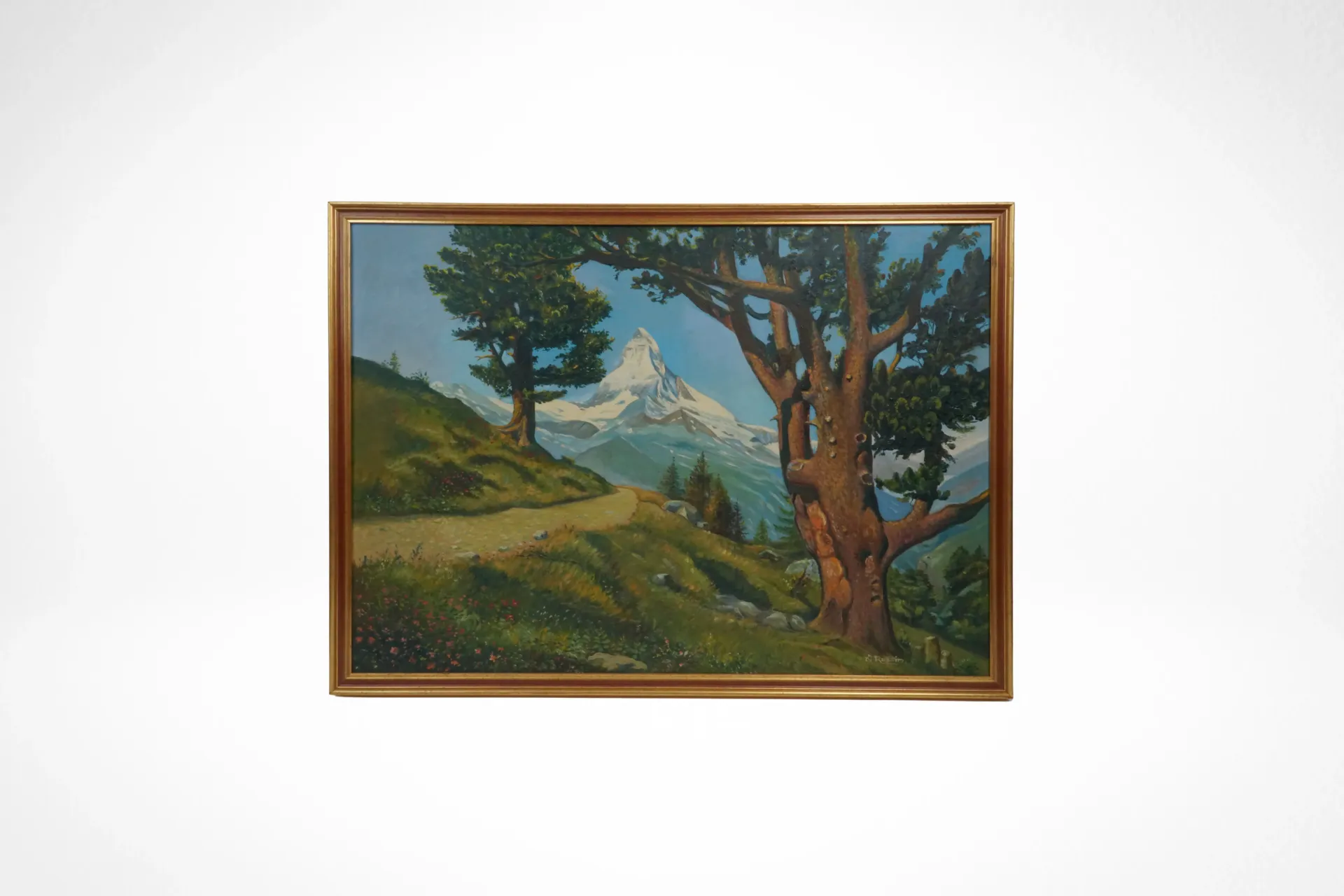 [DV28-01] Le Cervin depuis un sentier alpin — Joseph Arthur Ruffin, huile sur toile