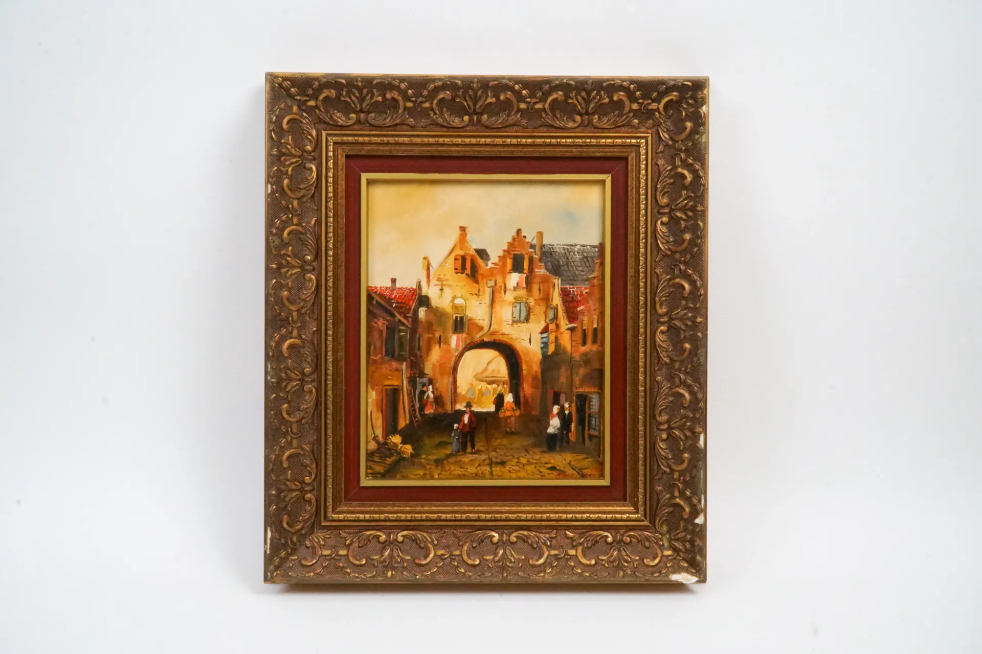 [DV28-08] Scène de rue hollandaise avec porte ancienne — huile sur panneau, signée Cornelissen