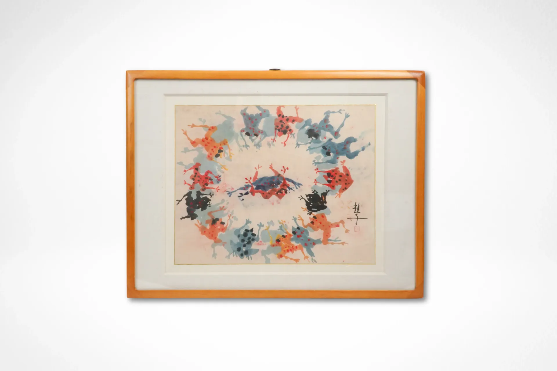 [DV28-10] Ronde de grenouilles polychromes — encre et couleurs sur papier, art asiatique