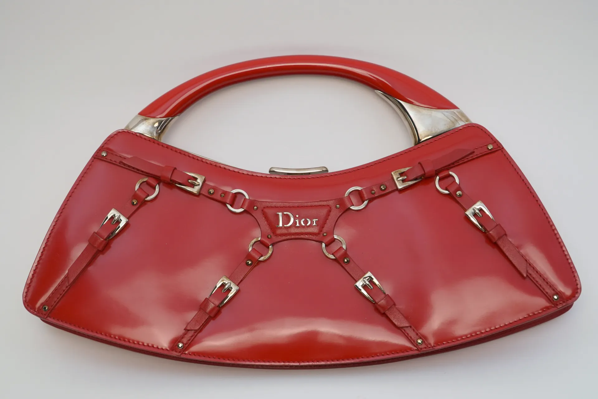 [23006] Sac à main Dior en cuir rouge Bondage